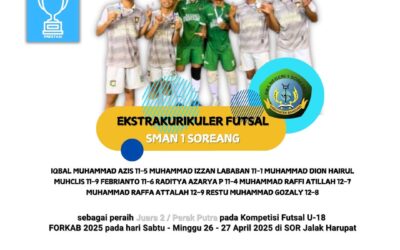 Siswa SMAN 1 Soreang Raih Prestasi Juara 2 di Ajang Kompetisi Futsal U-18 FORKAB 2025